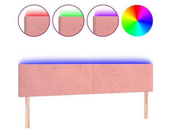 Tăblie de pat cu led, roz, 160x5x78/88 cm, catifea, 2 image