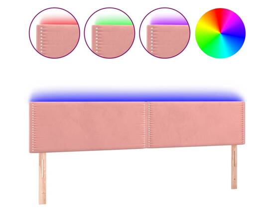 Tăblie de pat cu led, roz, 180x5x78/88 cm, catifea, 2 image