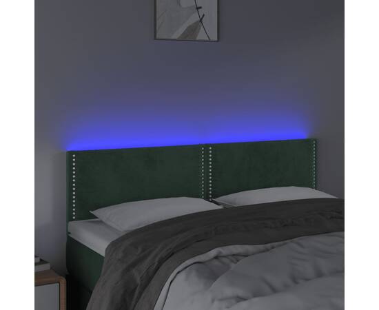 Tăblie de pat cu led, verde închis, 144x5x78/88 cm, catifea, 3 image