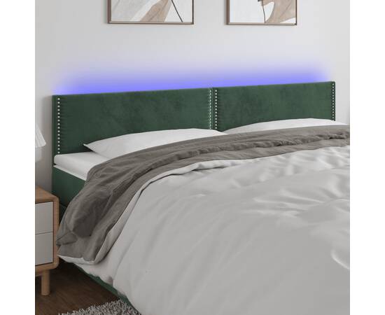 Tăblie de pat cu led, verde închis, 160x5x78/88 cm, catifea