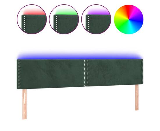 Tăblie de pat cu led, verde închis, 160x5x78/88 cm, catifea, 2 image