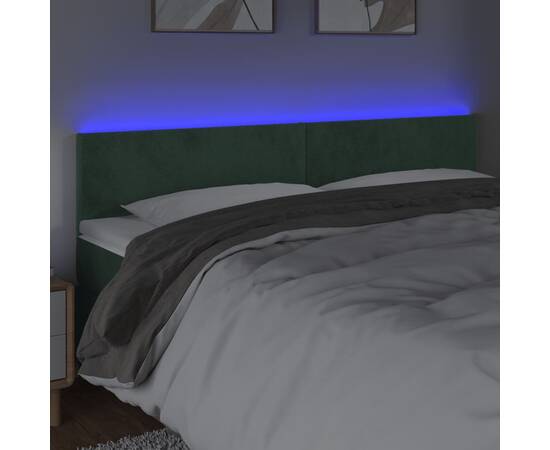 Tăblie de pat cu led, verde închis, 180x5x78/88 cm, catifea, 3 image