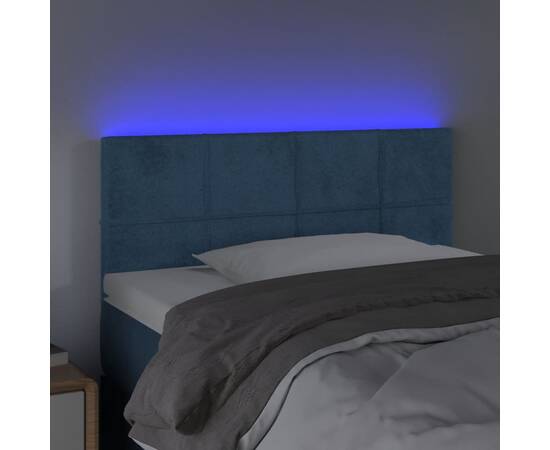 Tăblie de pat cu led, albastru închis, 100x5x78/88 cm, catifea, 3 image