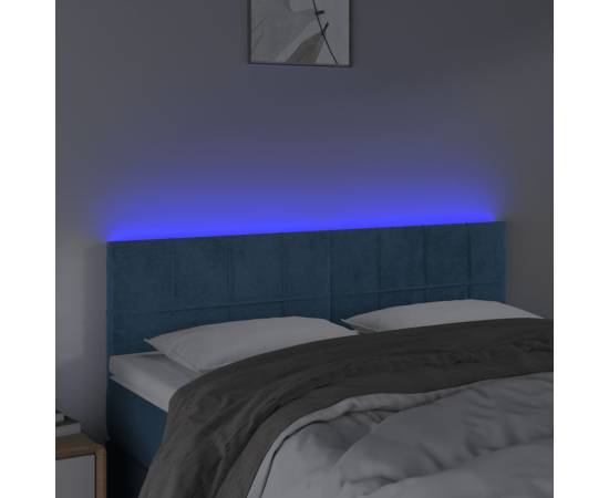 Tăblie de pat cu led, albastru închis, 144x5x78/88 cm, catifea, 3 image