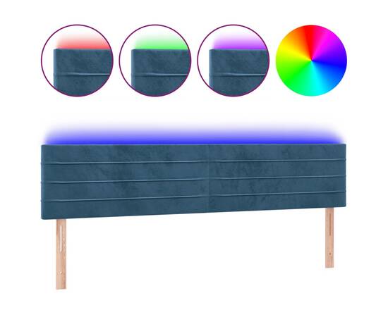 Tăblie de pat cu led, albastru închis, 200x5x78/88 cm, catifea, 2 image
