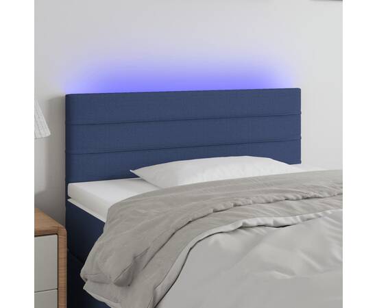 Tăblie de pat cu led, albastru, 90x5x78/88 cm, textil