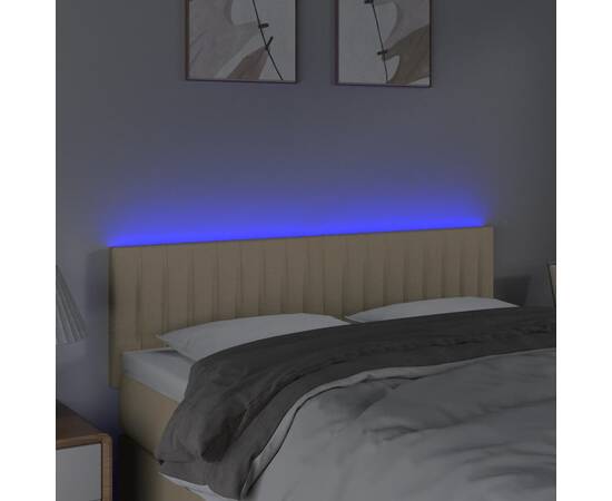 Tăblie de pat cu led, crem, 144x5x78/88 cm, textil, 3 image