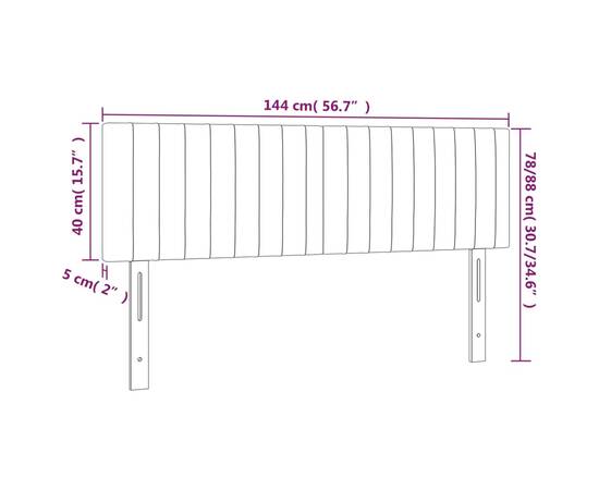 Tăblie de pat cu led, crem, 144x5x78/88 cm, textil, 6 image