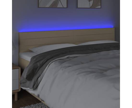 Tăblie de pat cu led, crem, 160x5x78/88 cm, textil, 3 image