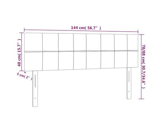 Tăblie de pat cu led, gri închis, 144x5x78/88 cm, catifea, 6 image