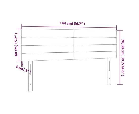 Tăblie de pat cu led, gri închis, 144x5x78/88 cm, catifea, 6 image