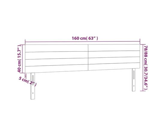 Tăblie de pat cu led, gri închis, 160x5x78/88 cm, catifea, 6 image