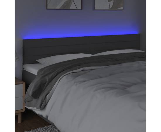 Tăblie de pat cu led, gri închis, 180x5x78/88 cm, textil, 3 image