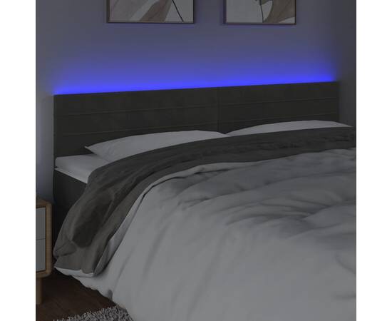 Tăblie de pat cu led, gri închis, 200x5x78/88 cm, catifea, 3 image