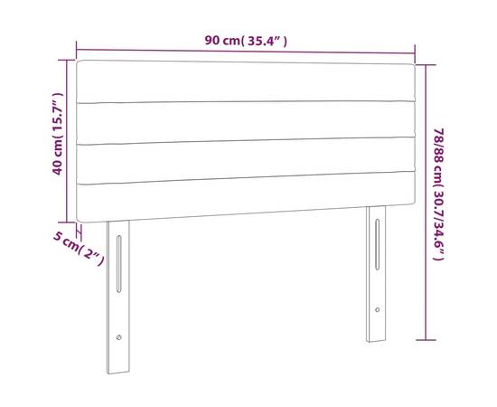 Tăblie de pat cu led, gri închis, 90x5x78/88 cm, catifea, 6 image