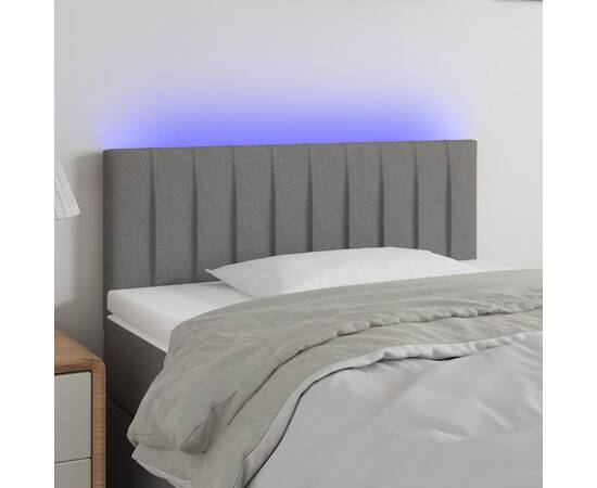 Tăblie de pat cu led, gri închis, 90x5x78/88 cm, textil