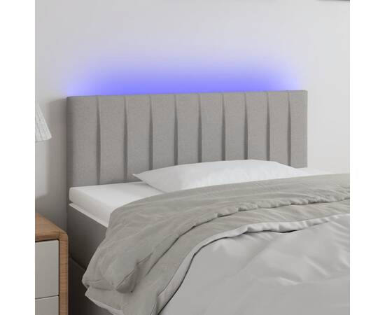 Tăblie de pat cu led, gri deschis, 100x5x78/88 cm, textil