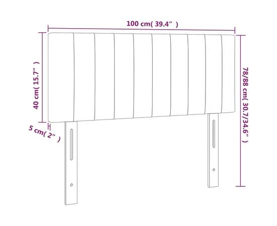 Tăblie de pat cu led, gri deschis, 100x5x78/88 cm, textil, 6 image