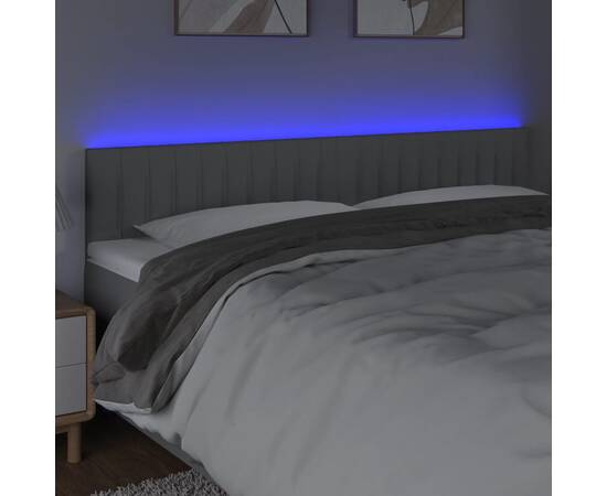Tăblie de pat cu led, gri deschis, 160x5x78/88 cm, textil, 3 image