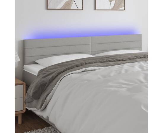 Tăblie de pat cu led, gri deschis, 180x5x78/88 cm, textil