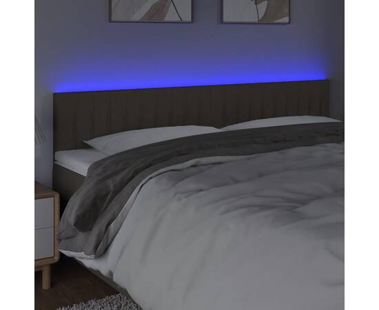 Tăblie de pat cu led, gri taupe, 160x5x78/88 cm, textil, 3 image