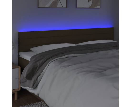Tăblie de pat cu led, maro închis, 160x5x78/88 cm, textil, 3 image