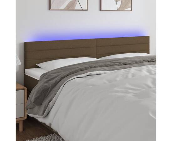 Tăblie de pat cu led, maro închis, 180x5x78/88 cm, textil