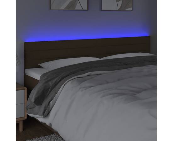 Tăblie de pat cu led, maro închis, 180x5x78/88 cm, textil, 3 image