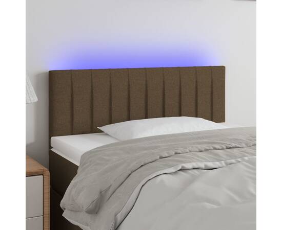 Tăblie de pat cu led, maro închis, 80x5x78/88 cm, textil