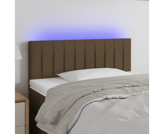 Tăblie de pat cu led, maro închis, 90x5x78/88 cm, textil