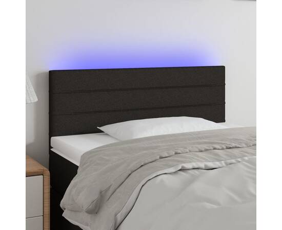 Tăblie de pat cu led, negru, 100x5x78/88 cm, textil