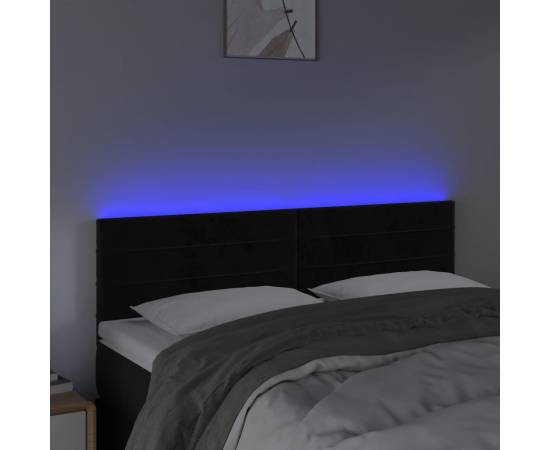 Tăblie de pat cu led, negru, 144x5x78/88 cm, catifea, 3 image