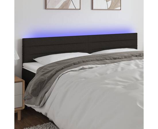 Tăblie de pat cu led, negru, 160x5x78/88 cm, textil