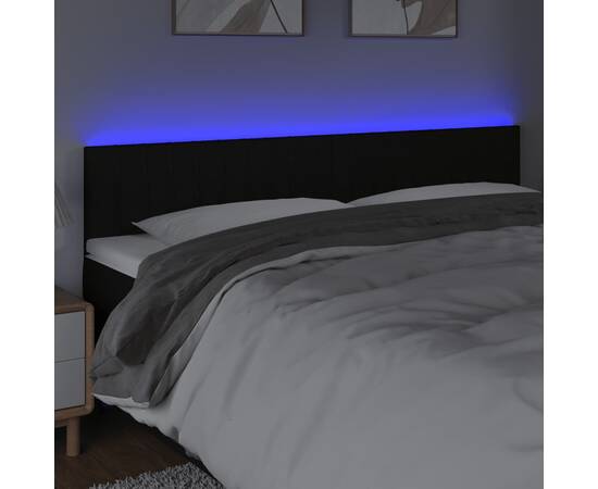 Tăblie de pat cu led, negru, 180x5x78/88 cm, textil, 3 image