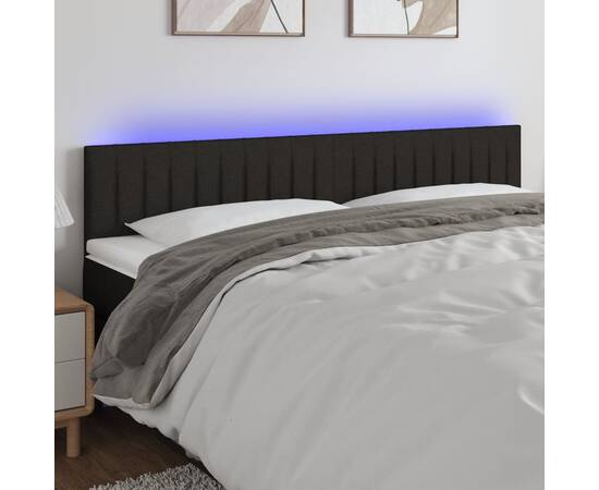 Tăblie de pat cu led, negru, 200x5x78/88 cm, textil