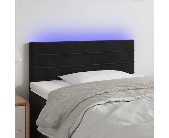 Tăblie de pat cu led, negru, 90x5x78/88 cm, catifea