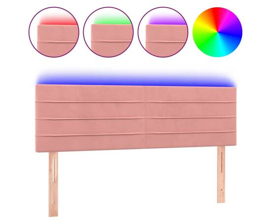 Tăblie de pat cu led, roz, 144x5x78/88 cm, catifea, 2 image