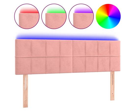 Tăblie de pat cu led, roz, 144x5x78/88 cm, catifea, 2 image