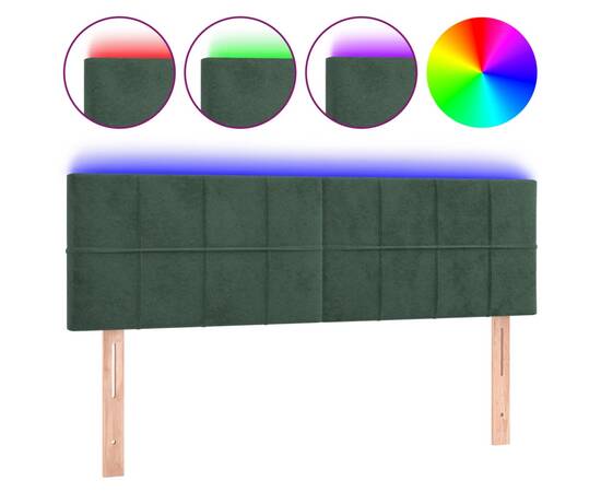 Tăblie de pat cu led, verde închis, 144x5x78/88 cm, catifea, 2 image