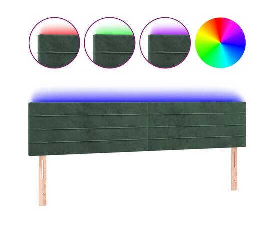 Tăblie de pat cu led, verde închis, 200x5x78/88 cm, catifea, 2 image