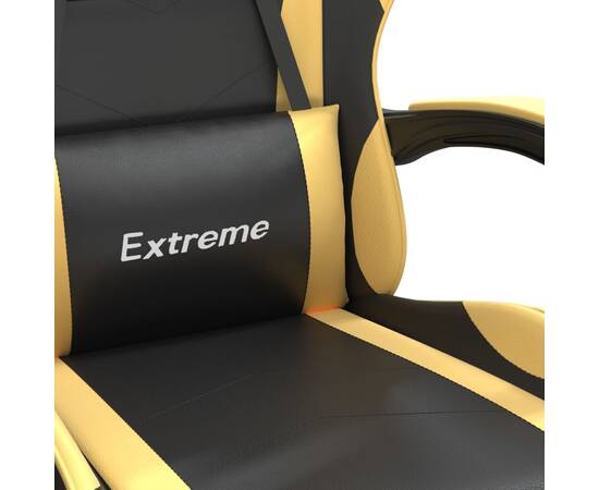 Scaun de gaming cu suport picioare negru/auriu, piele ecologică, 9 image