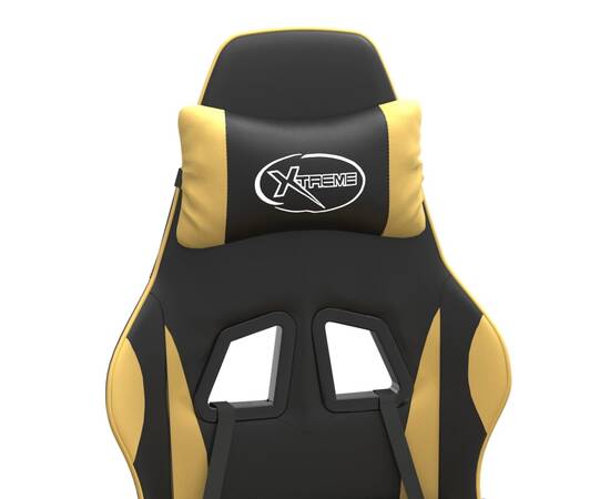 Scaun de gaming cu suport picioare negru/auriu, piele ecologică, 11 image