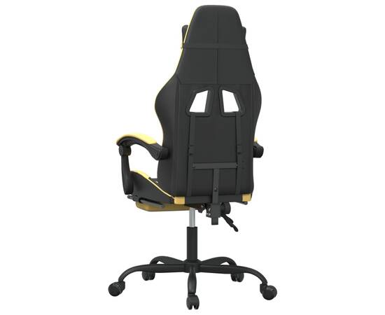 Scaun de gaming cu suport picioare negru/auriu, piele ecologică, 5 image