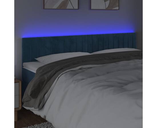 Tăblie de pat cu led, albastru închis, 200x5x78/88 cm, catifea, 3 image