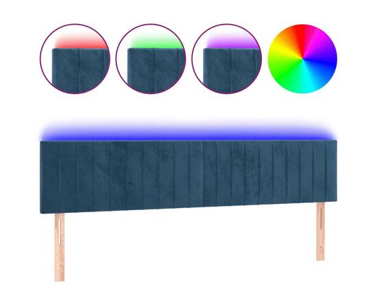 Tăblie de pat cu led, albastru închis, 200x5x78/88 cm, catifea, 2 image