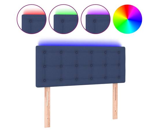 Tăblie de pat cu led, albastru, 80x5x78/88 cm, textil, 2 image