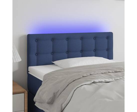 Tăblie de pat cu led, albastru, 90x5x78/88 cm, textil