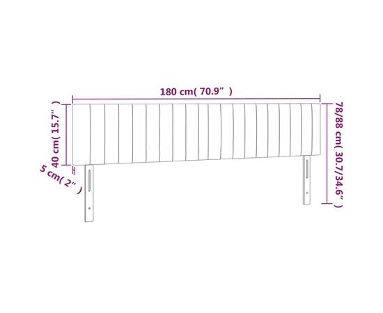 Tăblie de pat cu led, gri închis, 180x5x78/88 cm, catifea, 6 image