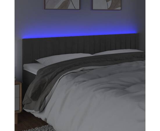 Tăblie de pat cu led, gri închis, 180x5x78/88 cm, catifea, 3 image