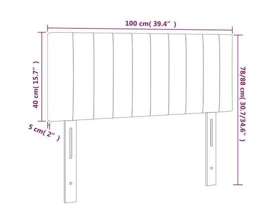 Tăblie de pat cu led, gri deschis, 100x5x78/88 cm, catifea, 6 image